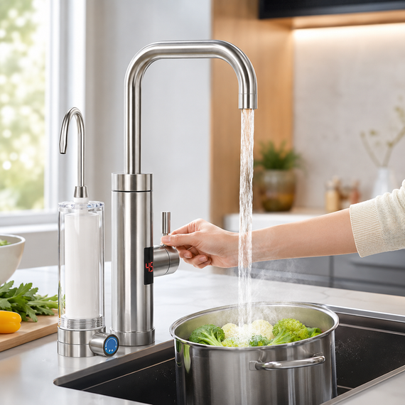 Проточный водонагреватель 2в1 Multifunctional heating cleaning faucet / Кран электрический проточный с LCD-дисплеем ZSW-D02 | Зображення 2