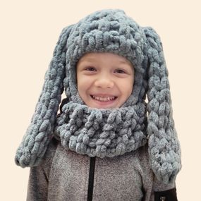 Балаклава колір 87 плюшева з вушками зайчик сіра puffy