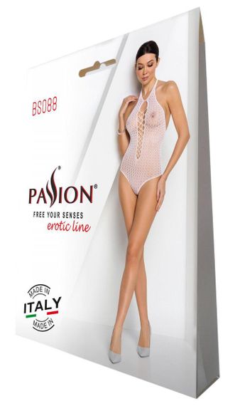 Бодистокинг с декольте Passion BS088 white, имитация корсетной шнуровки sexstyle | Зображення 6