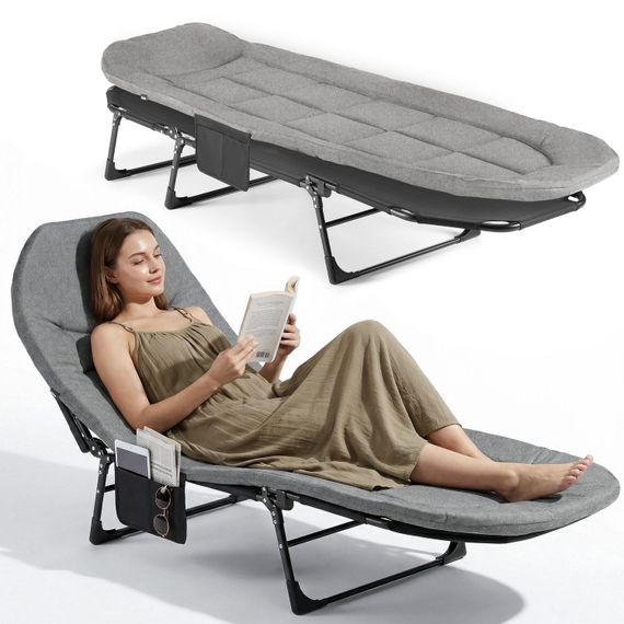 Шезлонг-кровать туристический Outtec Sun Zen раскладной мягкий с матрасом серый | Зображення 1