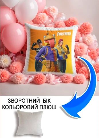 Подушка плюшева Мерч Крафт Дизайн з принтом Fortnite сірий плюш квадратна 33х33 см