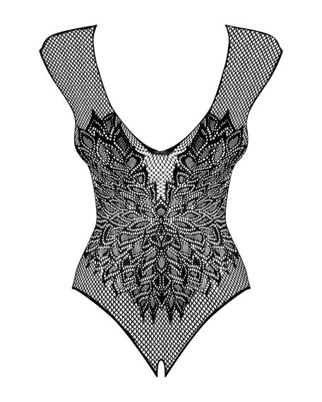(SALE) Бодистокинг из крупной сетки с кружевом Obsessive B112 teddy XL/XXL, черный, с доступом | Зображення 3