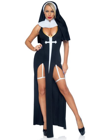 Костюм черниці Leg Avenue Sultry Sinner 3 предмети, чорний з білим, S | Зображення 3