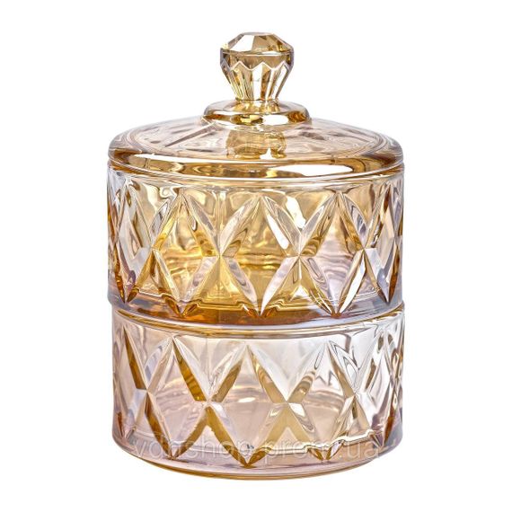 Цукерниця скляна із кришкою дворівнева Ø 10 см ваза конфетница коричнева HP-YH-81 | Зображення 1