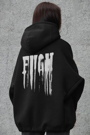 Оверсай худі толстовка на флісі з капюшоном та принтом Without Fight black | Зображення 4