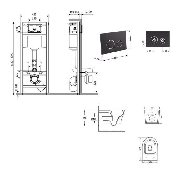 Готове рішення Qtap для ванної кімнати: підвісний унітаз Swan Ultra Quiet 520×360×320 + комплект інсталяції Nest 4 в 1 (кругла | Зображення 1