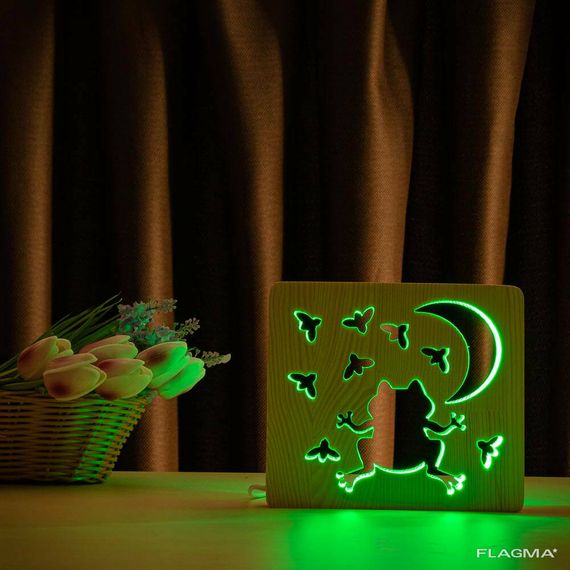 Светильник ночник ArtEco Light из дерева LED "Лягушка и сверчки" с пультом и... | Зображення 9