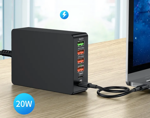 Зарядное устройство WLX-518 1xUSB QC3.0 / 3xUSB / 1xType-C /1xPD Type-C / 65W (Max) | Зображення 2