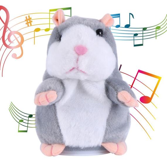 Интерактивная игрушка хомяк-повторюшка, на батарейках, EL-2042, Серая / Детская мягкая игрушка / Игрушка