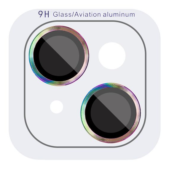 Захисне скло Metal Classic на камеру (у упак.) для Apple iPhone 15 (6.1") / 15 Plus (6.7") Бузковий / Rainbow