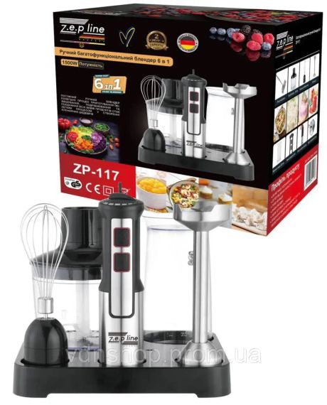 Блендер занурювальний домашній кухонний 6в1 Zepline ZP-117 1500Вт блендер, подрібнювач, міксер | Зображення 2