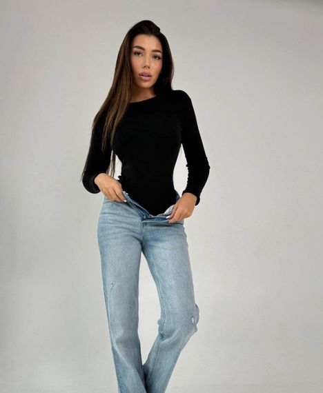 Женское однотонное боди с длинными рукавами JM0164 размер 42/44 цвет черный | Зображення 2