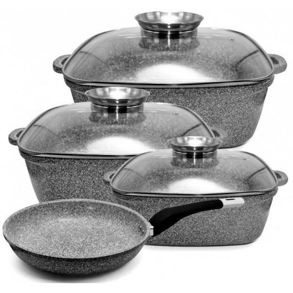 Набор казанов UNIQUE UN-5531 7 предметов, квадрат: 16 см, 20 см, 24 см, круглые 24 XY-466 см сковорода | Зображення 8