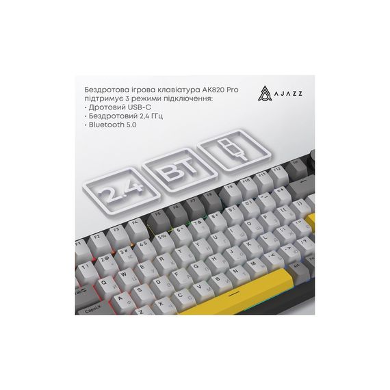 Клавіатура Ajazz AK820 Pro Gift Switch Black RGB USB/Wireless/Bluetooth UA Black (AK820PRO-G-BGY) | Зображення 7