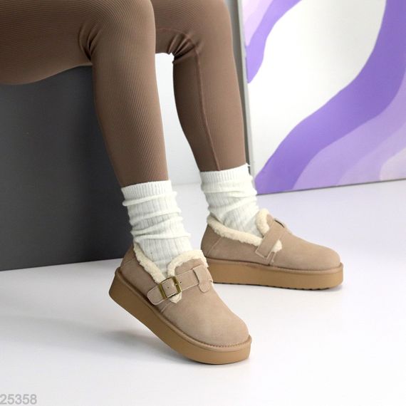 Бежевые замшевые угги автоледи на утолщенной подошве | Зображення 3