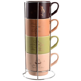 Набір чашок Morning Coffee 4шт 340мл на металевій підставці 7007034 LIMITED EDITION