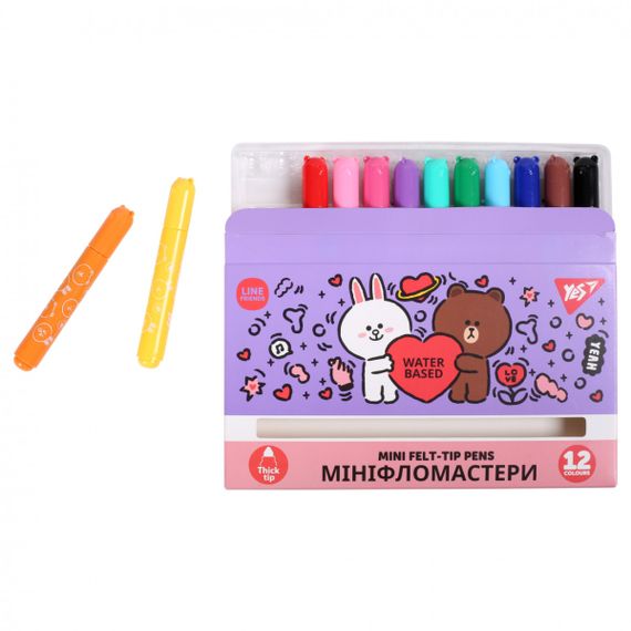 Набор фломастеров YES Line Friends Mini 650594 12 цветов | Зображення 2
