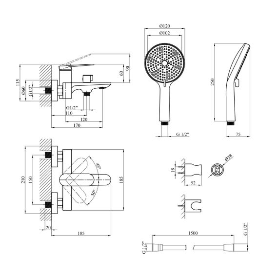 Змішувач для ванни Kroner Element 211315-0101 | Зображення 1