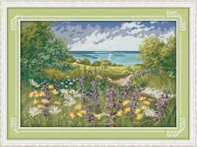 Набор для вышивания по нанесённой на канву схеме "Cliffside path". AIDA 14CT printed 56*41 см