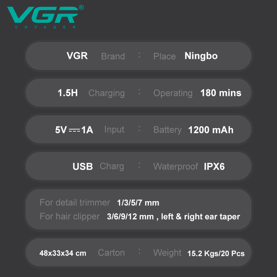 Набір для стрижки VGR 8 в 1 V-103, 19 насадок, LED дисплей | Зображення 5