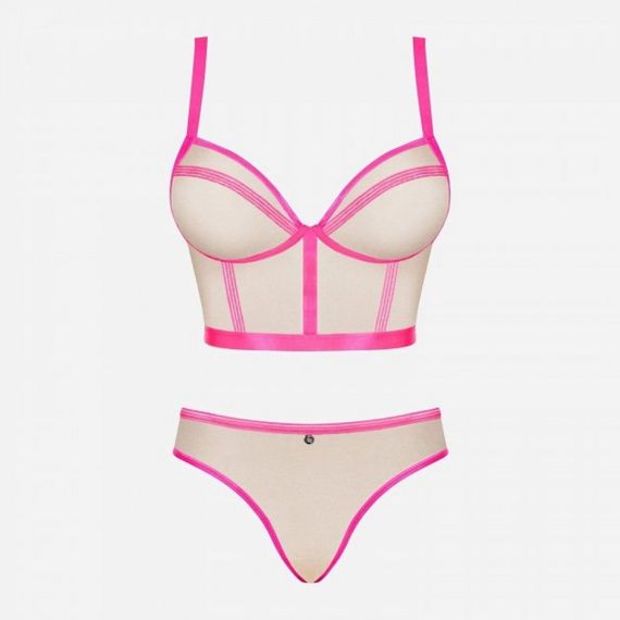 Комплект Obsessive Nudelia бюстьє з трусиками, бежевий з чорним, S/M sexstyle | Зображення 3