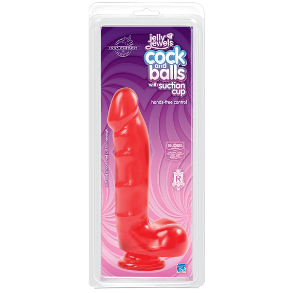 Фалоімітатор Doc Johnson Jelly Jewels Cock&Balls Red, діаметр 3,6 см, антибактеріальний ПВХ | Зображення 1