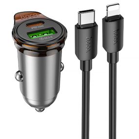 АЗУ Hoco NZ16A Rigorous 43W (1USB-A/1C) + кабель Type-C to Lightning Metal grey