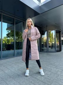 Женская демисезонная стильная удлиненная куртка-пальто стеганая PA2041 цвет мокко, размер 50/52