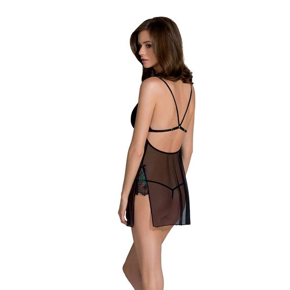 Сорочка Passion DELIENA CHEMISE S/M black, стрінги із заниженою талією | Зображення 1
