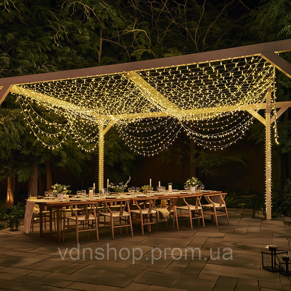 Новорічна гірлянда вулична 100 м 1000 LED із сонячною батареєю 8 режимів роботи чорний провід Жовте світло SB1000L100MBY | Зображення 2