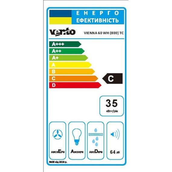 Вытяжка наклонная белая VENTOLUX VIENNA 60 WH (800) TC | Зображення 2