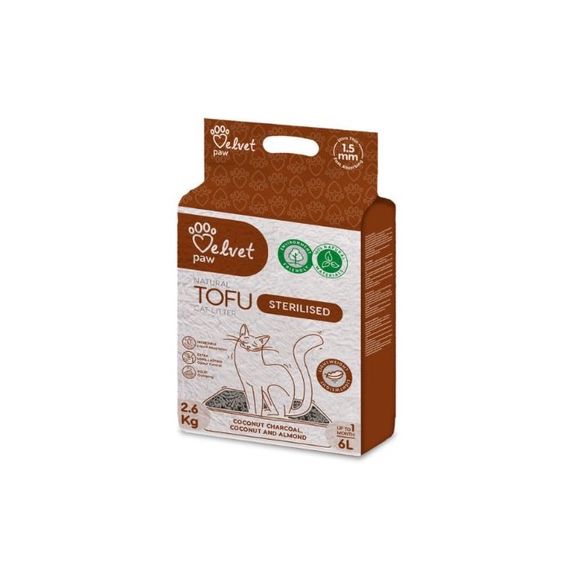 Растительный наполнитель для кошачьего туалета с кокосовым углем Velvet Paw Tofu, 6 л