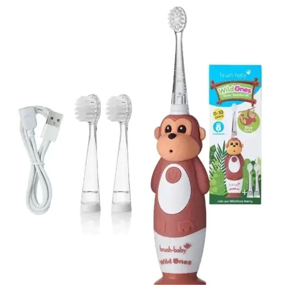Дитяча електрична зубна щітка Brush-Baby Sonic Toothbrush WildOnes (від 0 до 10 років) Мавпа | Зображення 1
