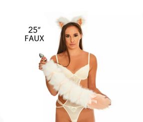 Анальний хвіст зі стрічкою без пробки, Білий з персиковим кінчиком, OKOVA 60 см. Sex Aura