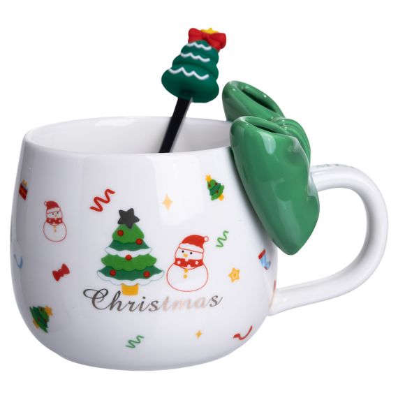 Новогодняя фарфоровая чашка с ложкой Merry Christmas 400 (мл) Зеленый FM-CS-19B FM-CS-19B | Зображення 3