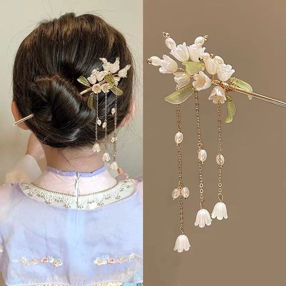 Металлическая китайская палочка для волос "Ландыш" с подвеской 17 см | Зображення 8