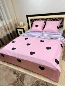 Комплект постельного белья Soft евро 200х220 см сердечка Happy Valentine's розовый