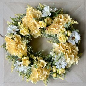 Цветочный декоративный венок на дверь Летнее утро, жёлтый, 50 см