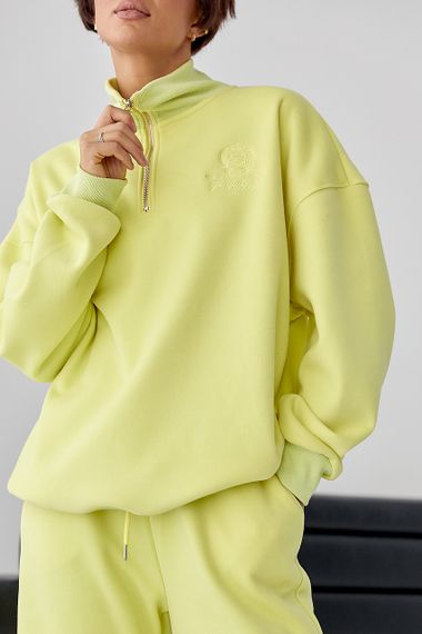 Утеплений спортивний костюм із джогерами та світшотом - салатовий цвет, L/XL (є розміри) | Зображення 3