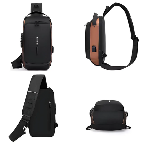 Компактна нагрудна сумка через плече Backpack з протиприпасованим кодовим замком, рюкзак з USB, водовідштовхувальний | Зображення 4