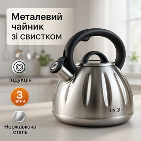 Чайник газовый нержавейка Unique UN-5303 3 л, Кухонный чайник газовый метталический WM-87