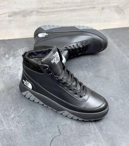 Зимові шкіряні ботинки The North Face утеплювач натуральна шерсть чорні