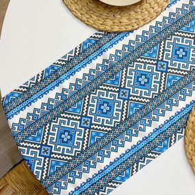 Доріжка на стіл Український орнамент, блакитний 150x40 см (DR__22U002)