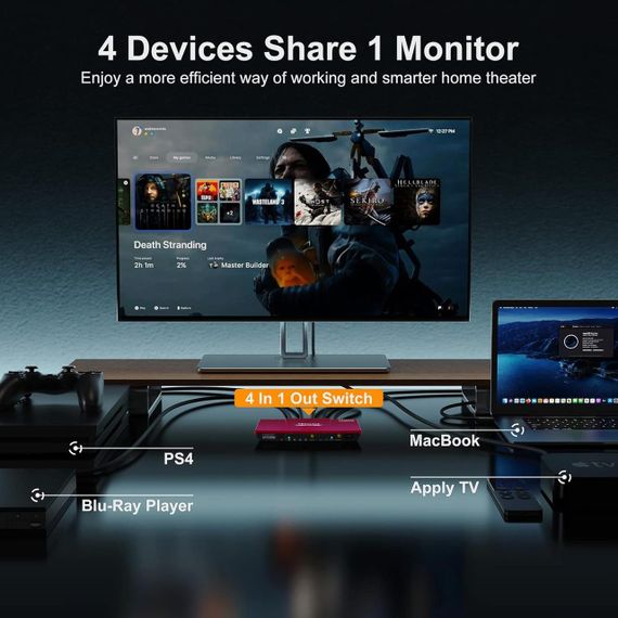 HDMI перемикач TESmart 4x1, 4K 60Hz, UHD, оптичний аудіовихід, пульт ДУ, підтримка HDR, Dolby Vision, червоний | Зображення 5