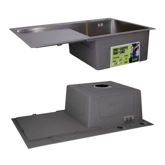 Комплект Lidz Handmade H7849L Мийка для кухні інтегрована крило зліва Brushed у комплекті з дозатором + Lidz K01G Кошик для | Зображення 3