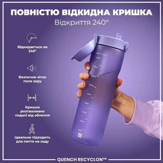 Пляшка для води ION8 1000 мл (ЕКО пляшка) BPA Free Light Purple (I8RF1000PERI) | Зображення 2