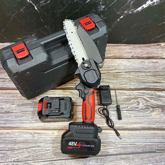 Акумуляторна міні пила в кейсі + 2 акумулятори 48В / Ланцюгова електропила / Ручна електропилка для саду | Зображення 8