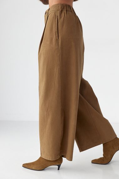 Котонові штани-палаццо зі складками - світло-коричневий цвет, L (є розміри) | Зображення 4