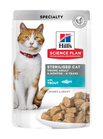 Hill's Science Plan Young Adult Sterilised Вологий корм для стерилізованих молодих дорослих котів, з фореллю, пауч, 85г