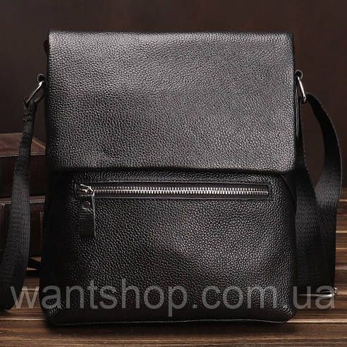 Чоловіча шкіряна сумка месенджер на плече шкіряна сумка барсетка Tiding Bag 53694 чорна